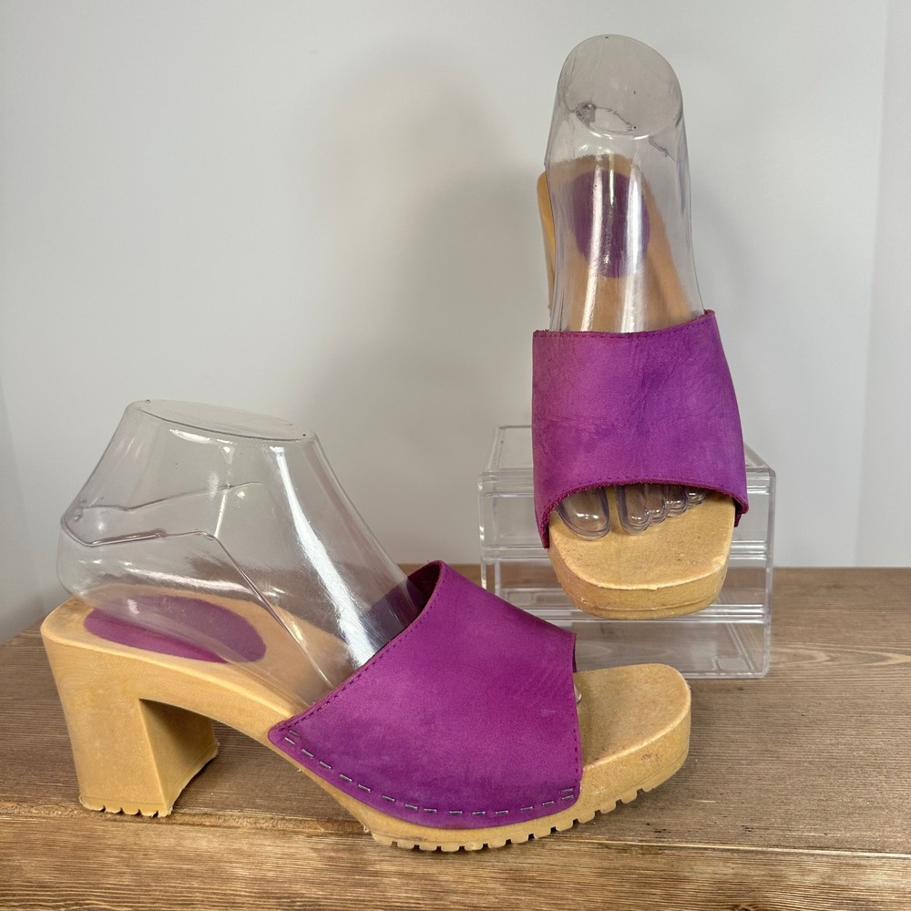 VTG Purple Suede Chunky Platform Sandals Womens 10 Italy 90's Wood Sole Festival
